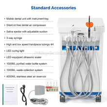 Portable Dental Delivery Unit Mobile Dental Cart Unit with Scaler Handpiece &Curing Light